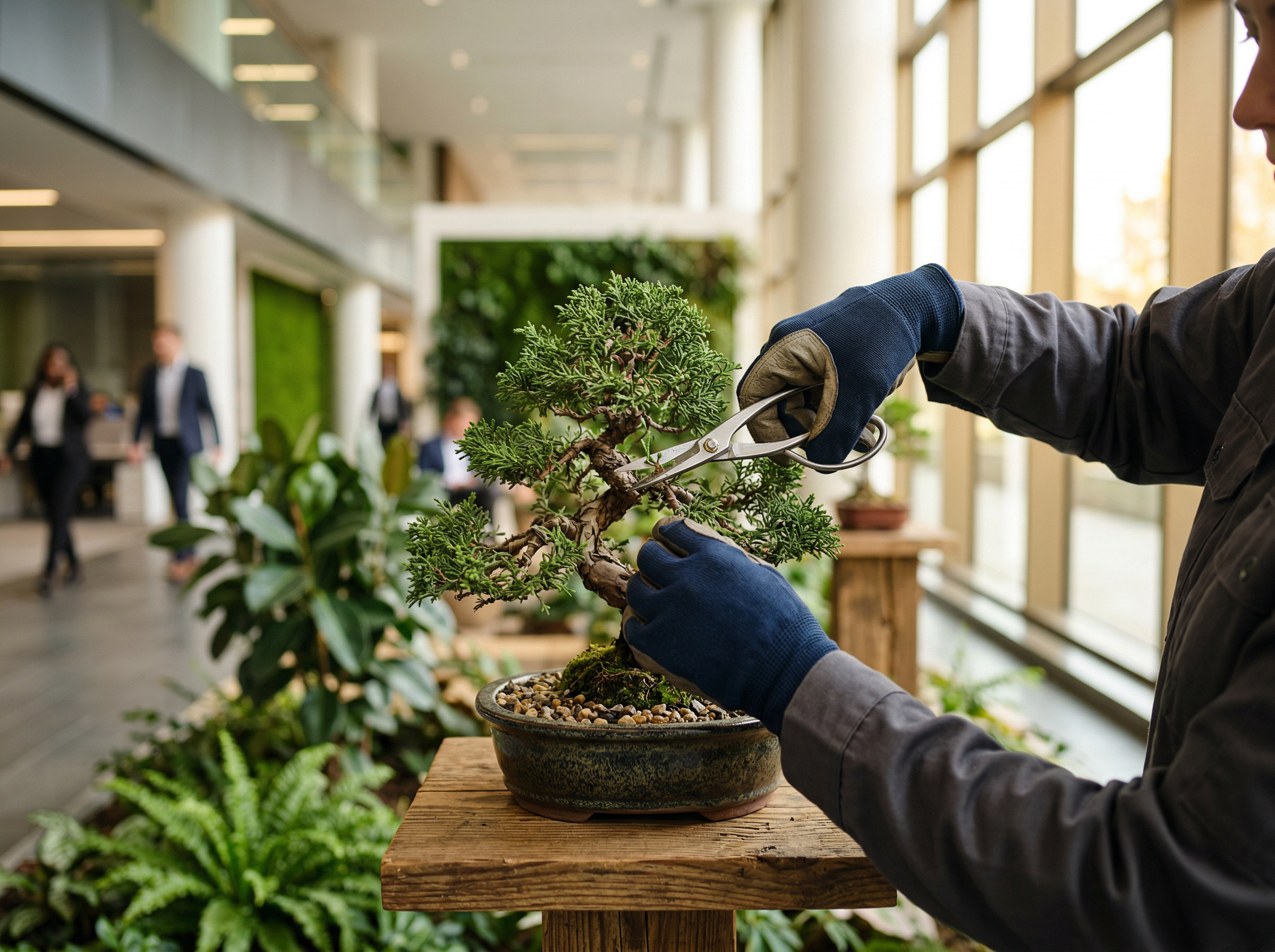 專業園藝師正在進行修剪工作